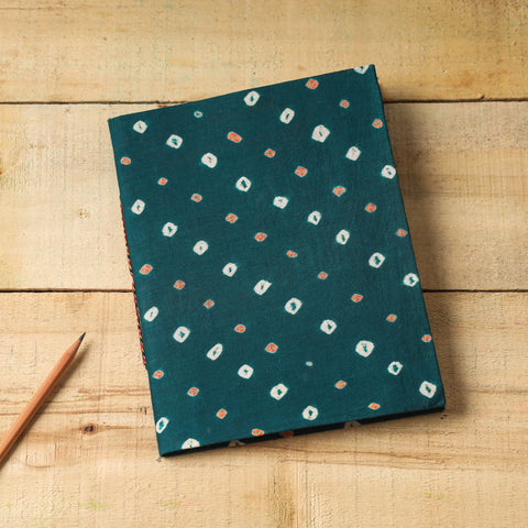 Green Bandhani Fabric Cover Handmade Paper Notebook
