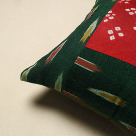 Green Bandhani Patch Ikat Cushion Cover
