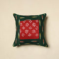 Green Bandhani Patch Ikat Cushion Cover