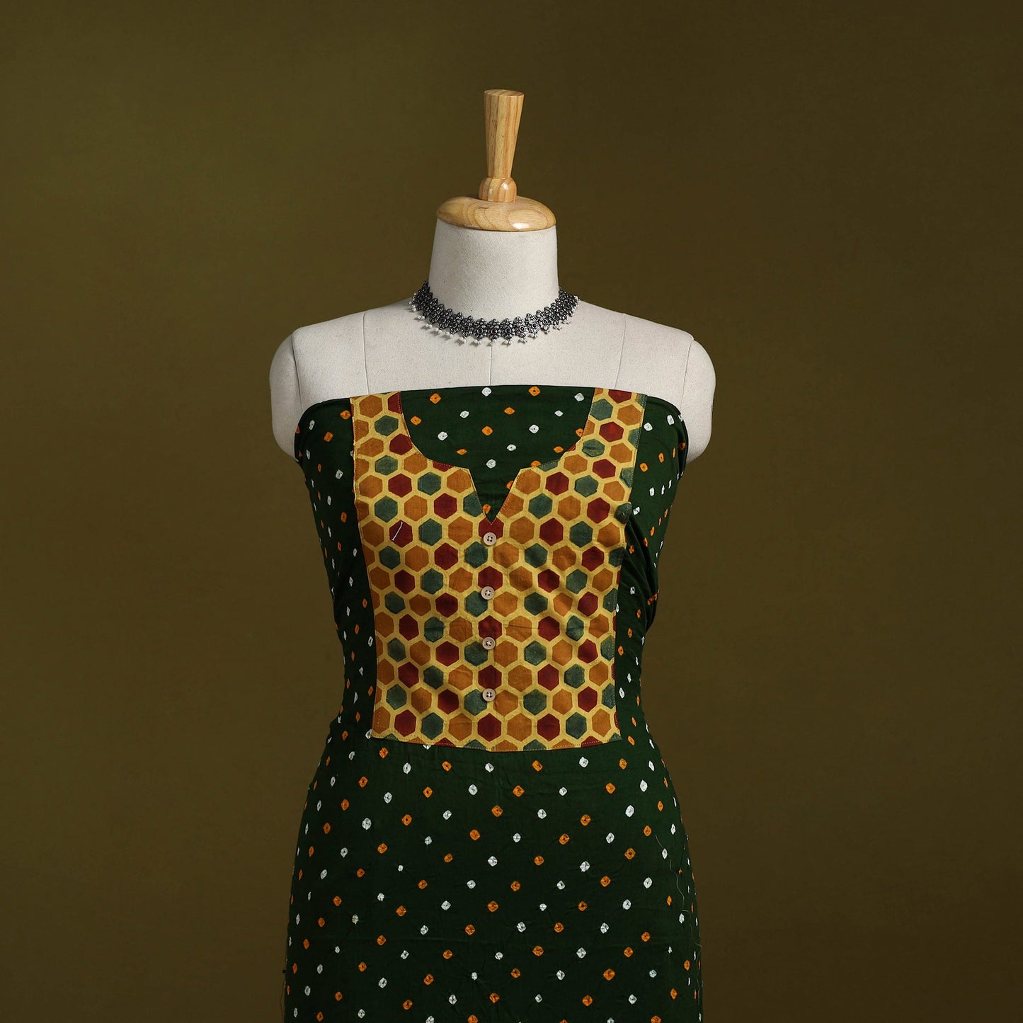 Bandhani patchwork cotton unstitched kurta material (3m) 04