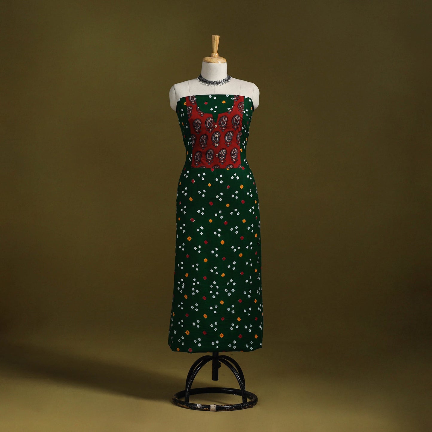 Bandhani patchwork cotton unstitched kurta material (3m) 08