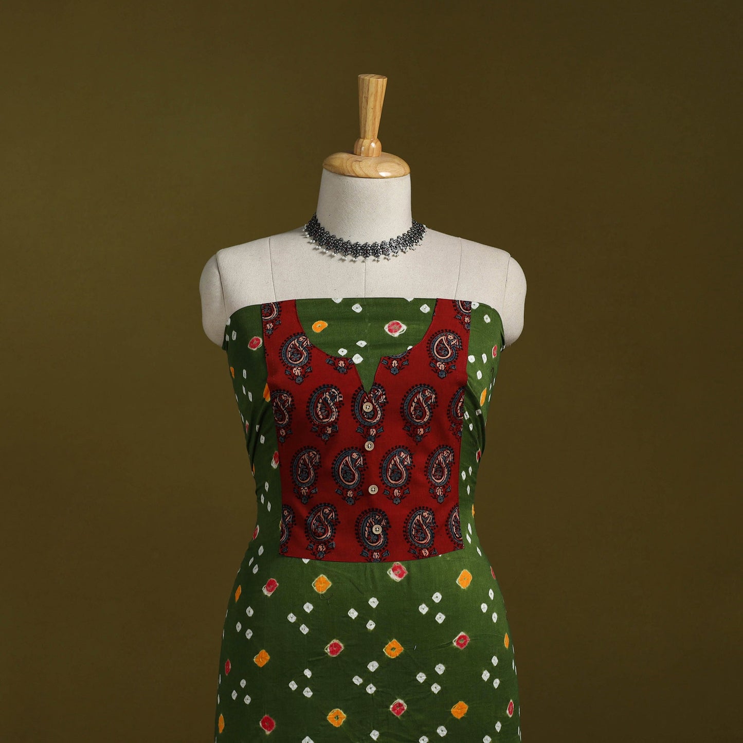 Bandhani patchwork cotton unstitched kurta material (3m) 33