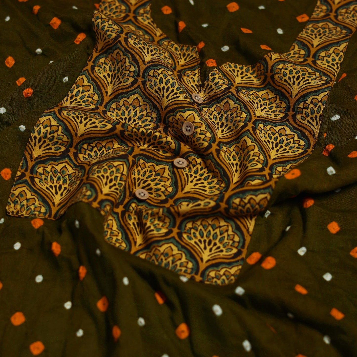 Bandhani patchwork cotton unstitched kurta material (3m) 36