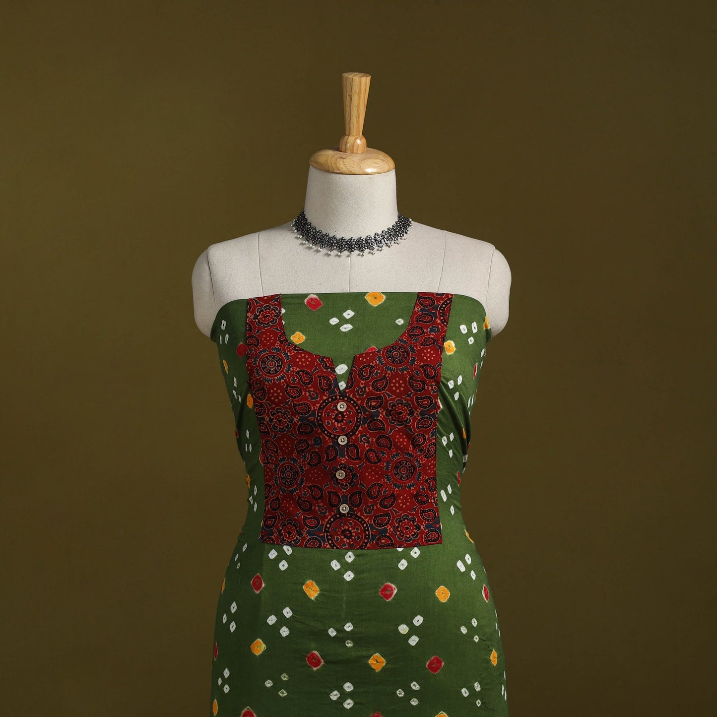 Bandhani patchwork cotton unstitched kurta material (3m) 37