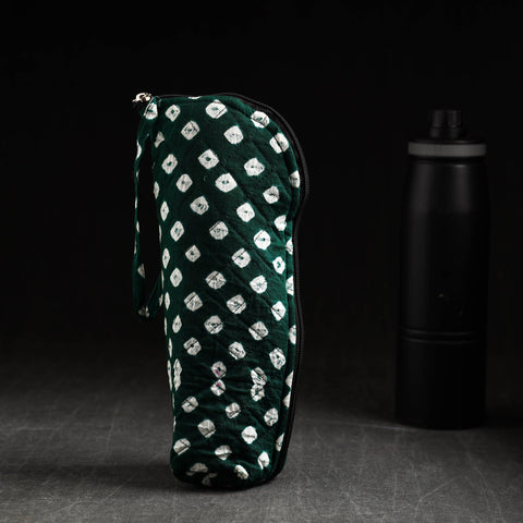  Green Bandhani Tie-Dye Cotton 1L Water Bottle Cover