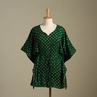 Green - bandhani tie & dye cotton kaftan (short) 44