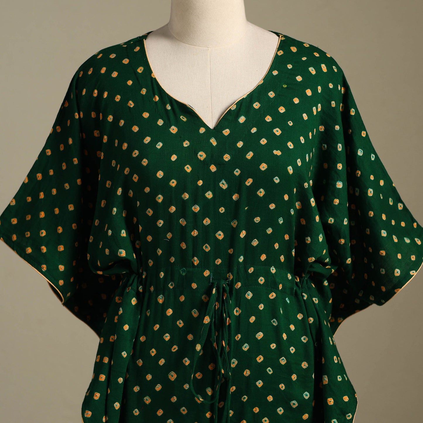 Green - bandhani tie & dye cotton kaftan (short) 44