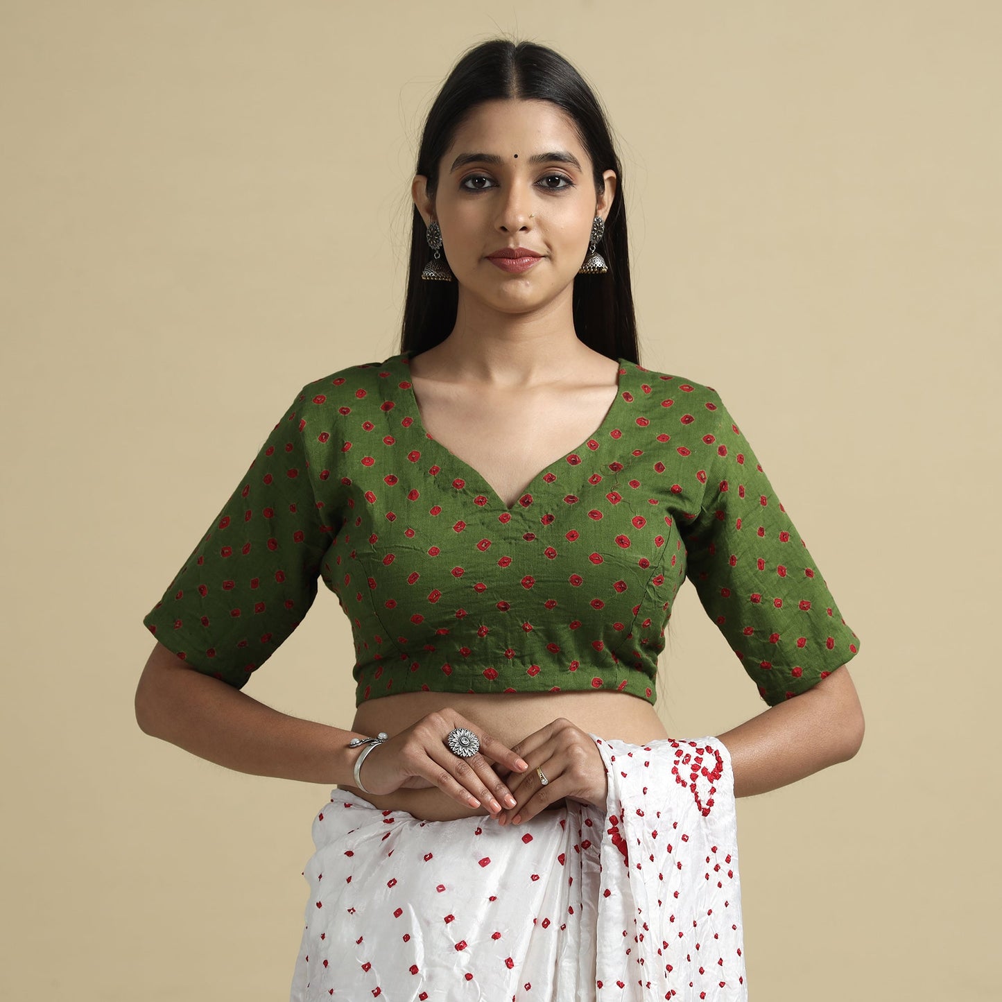 Buy Bandhani Tie-Dye Cotton Stitched Blouse Online at iTokri.com