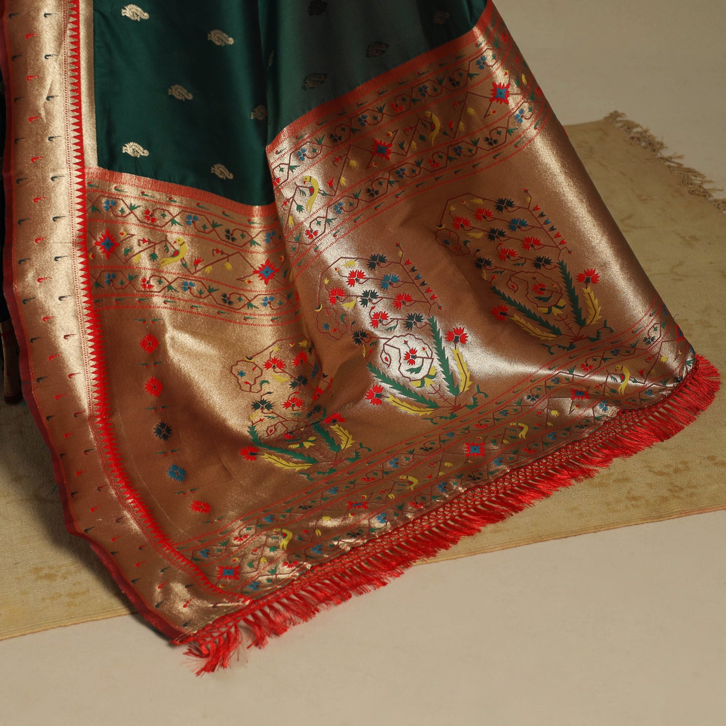 Green - bangalore silk paithani saree 02 - handcrafted