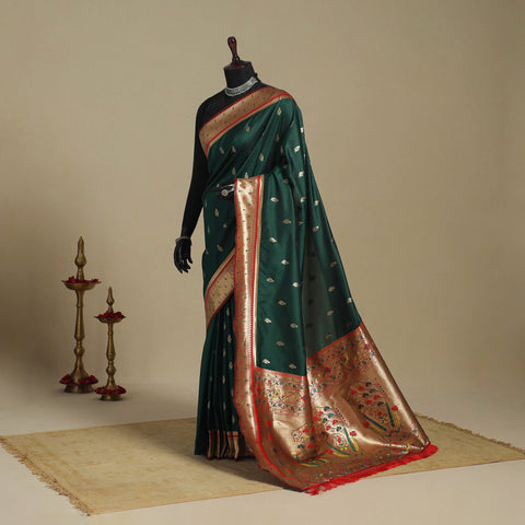 Green - bangalore silk paithani saree 02 - handcrafted