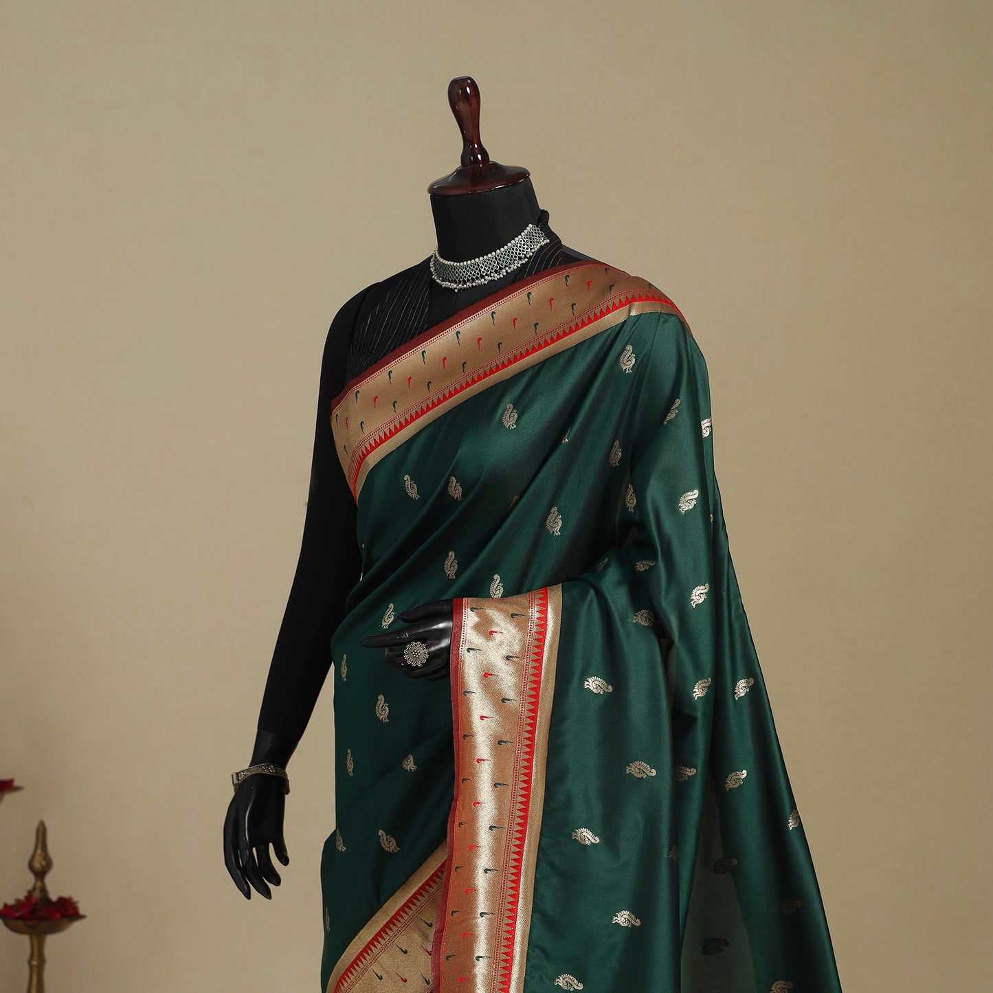 Green - bangalore silk paithani saree 02 - handcrafted