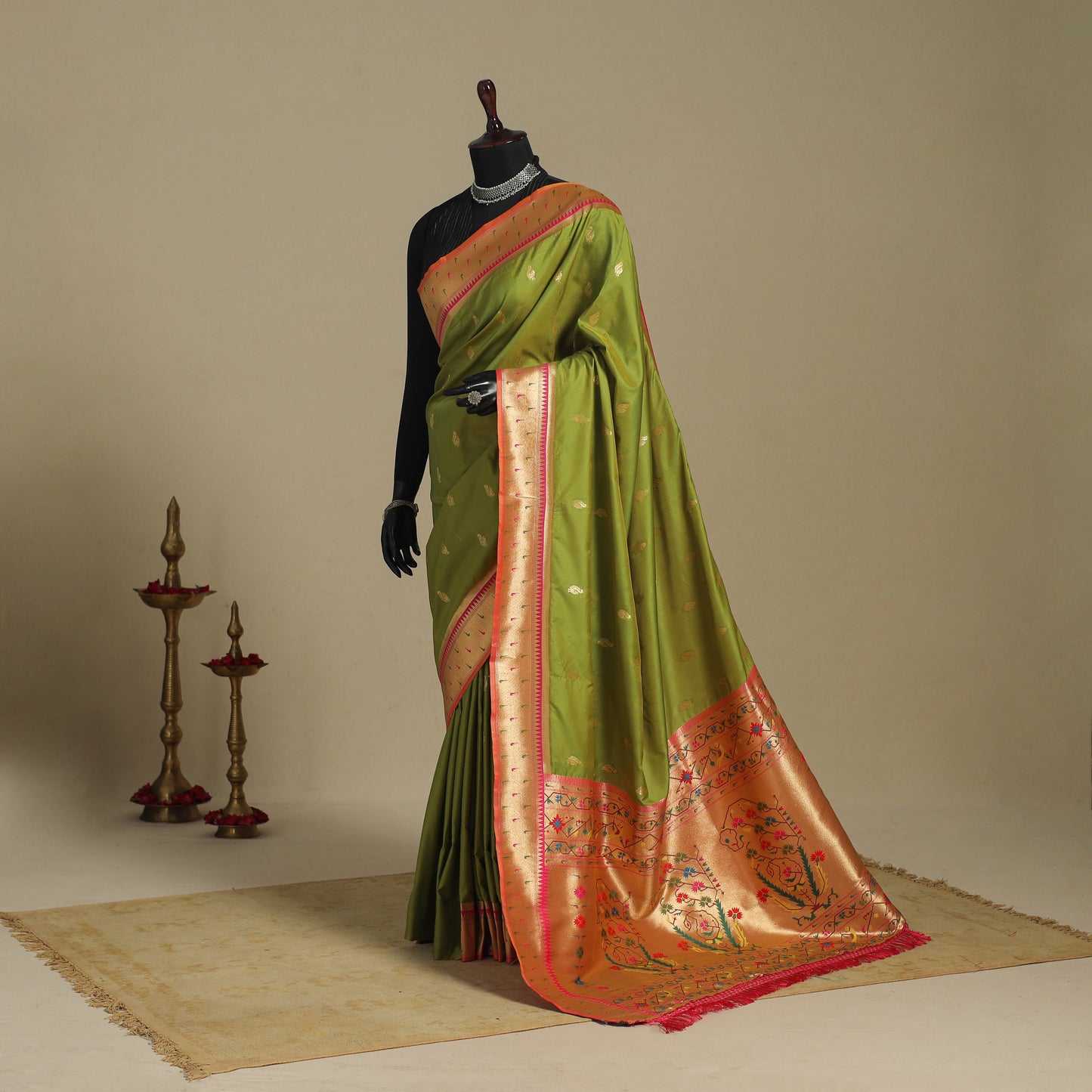 Green - bangalore silk paithani saree 03 - handcrafted