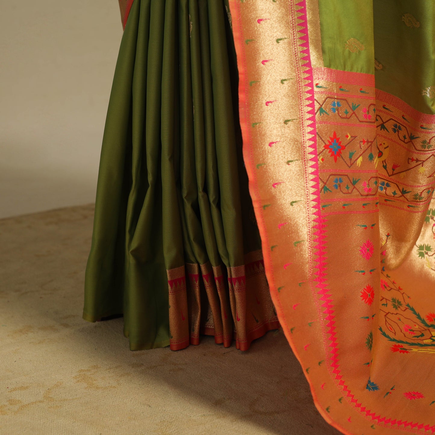 Green - bangalore silk paithani saree 03 - handcrafted
