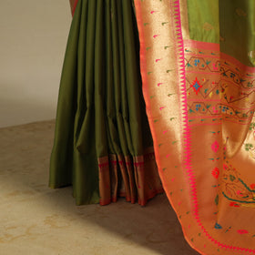 Green - bangalore silk paithani saree 03 - handcrafted