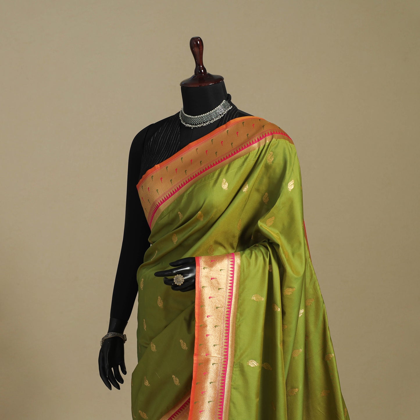 Green - bangalore silk paithani saree 03 - handcrafted