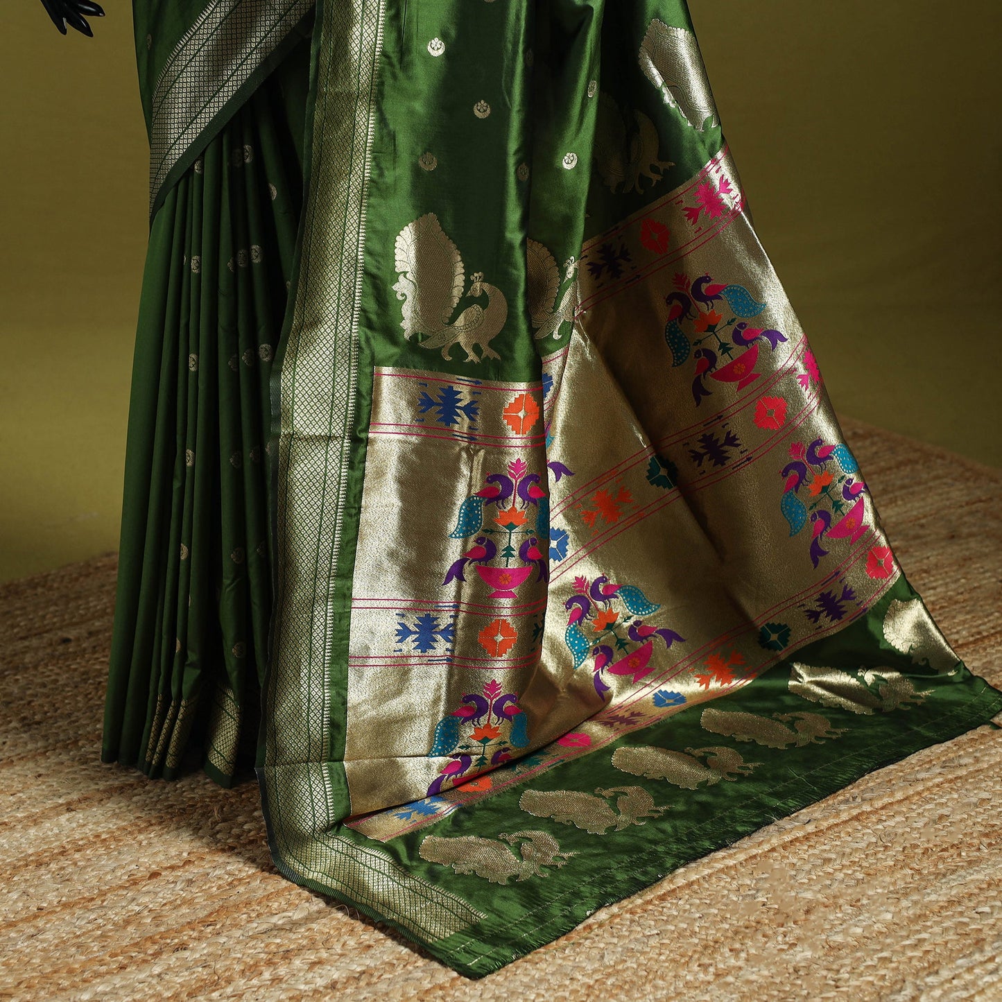 Green - bangalore silk paithani saree 15 - handcrafted