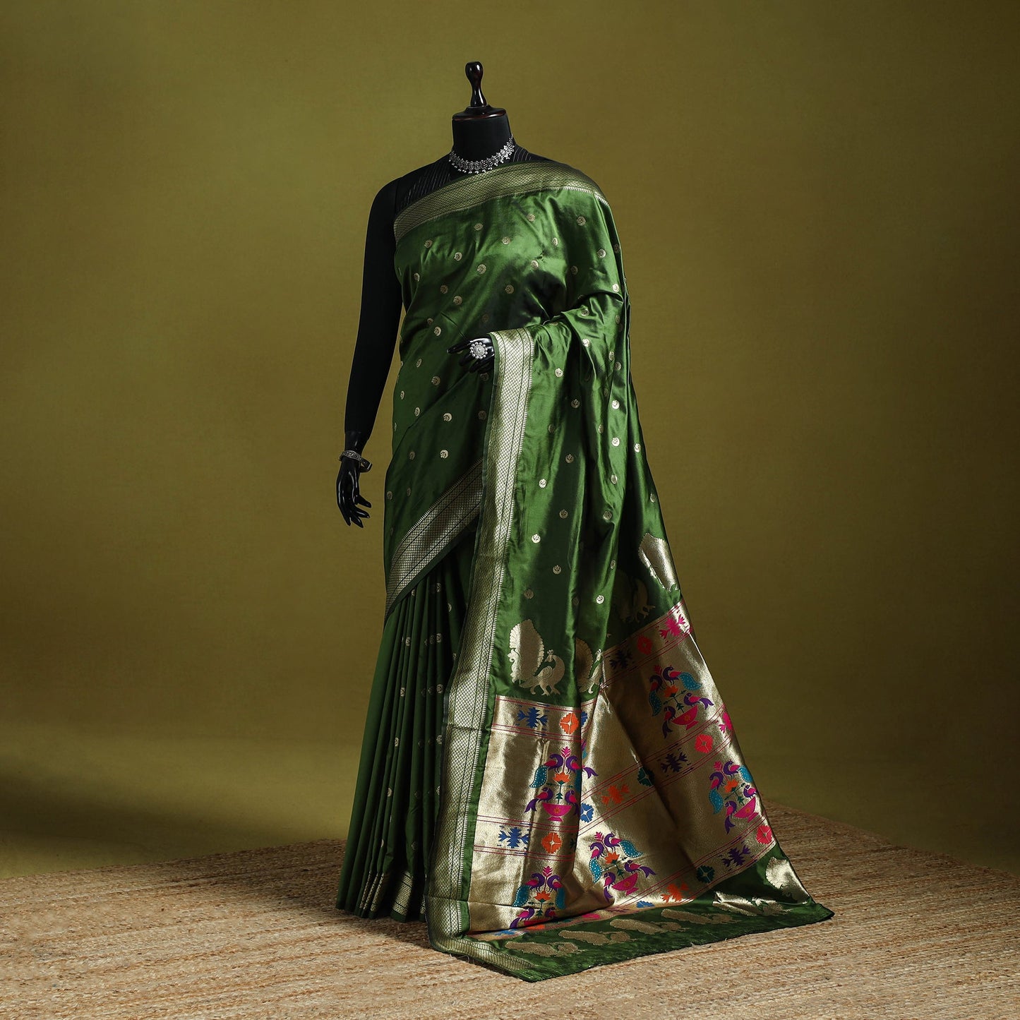 Green - bangalore silk paithani saree 15 - handcrafted