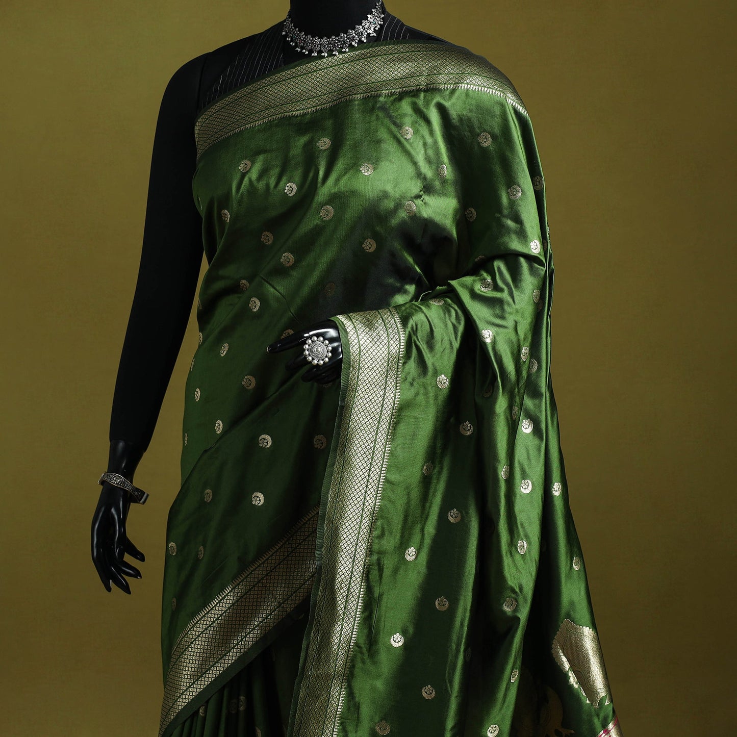 Green - bangalore silk paithani saree 15 - handcrafted