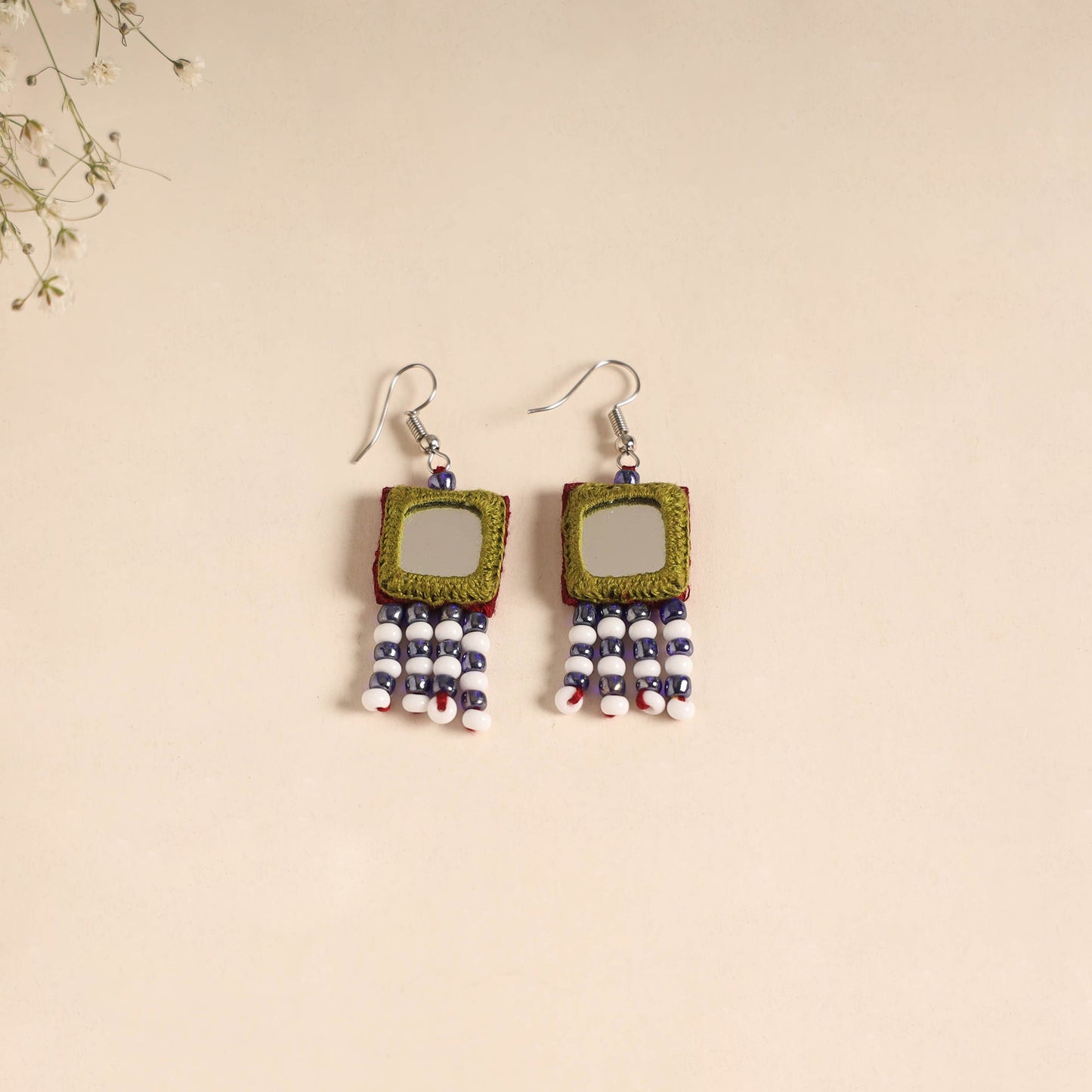 Banjara embroidery mirror & bead work handmade earrings 04