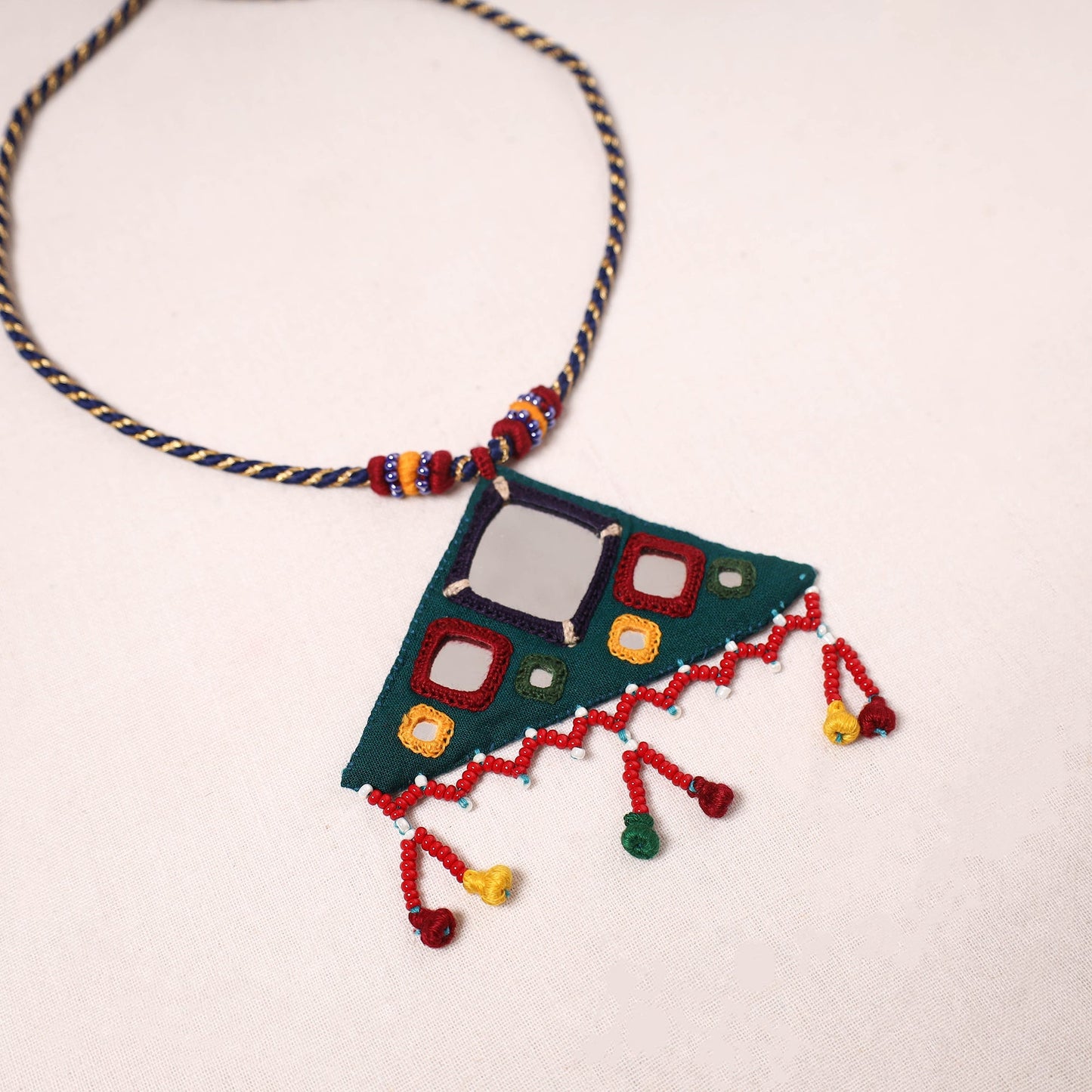 Banjara embroidery mirror & bead work handmade necklace 03