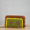 Green Banjara Vintage Embroidery Beadwork Suede Leather Wallet