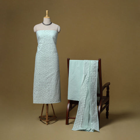 Barmer applique cut work cotton 3pc unstitched dress