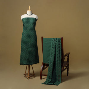 Green - barmer applique cut work cotton 3pc unstitched