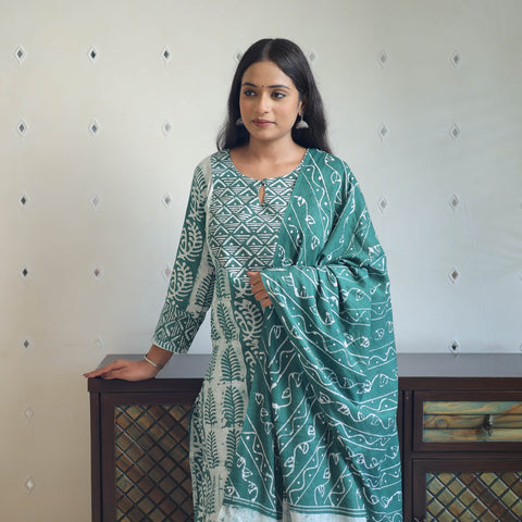  Green Batik Print Kurti Set – Cotton Suit 