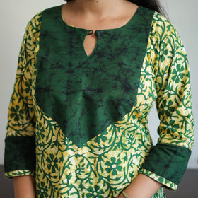 Green - batik cotton kurta with palazzo & dupatta suit set