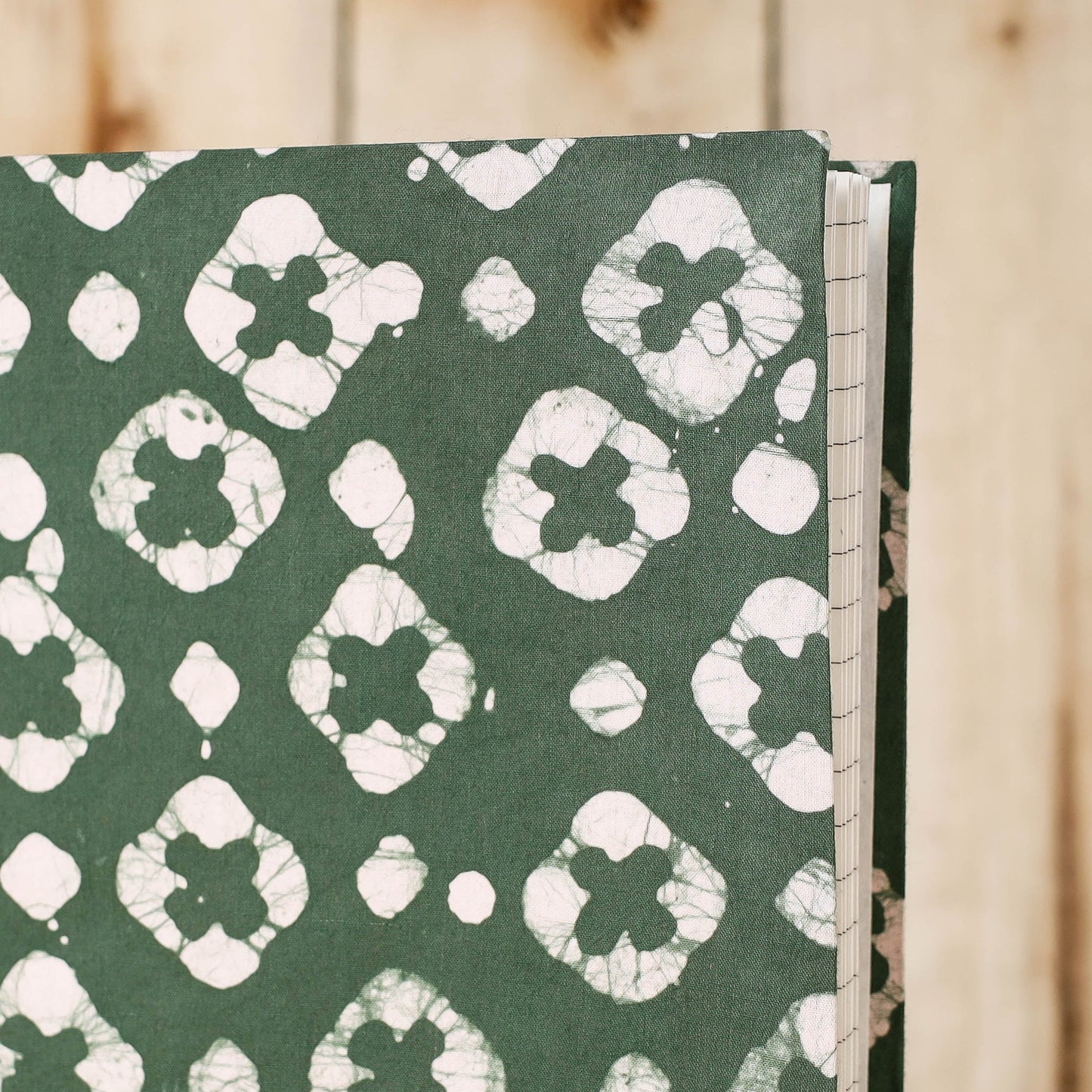 Green Batik Fabric Cover Handmade Paper Notebook