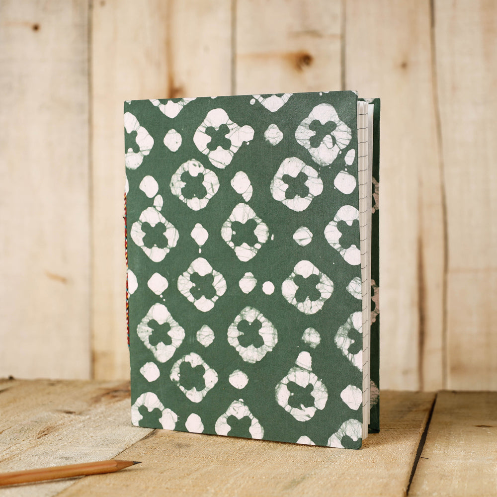 Green Batik Fabric Cover Handmade Paper Notebook