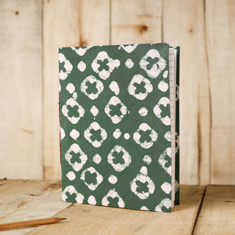 Green Batik Fabric Cover Handmade Paper Notebook