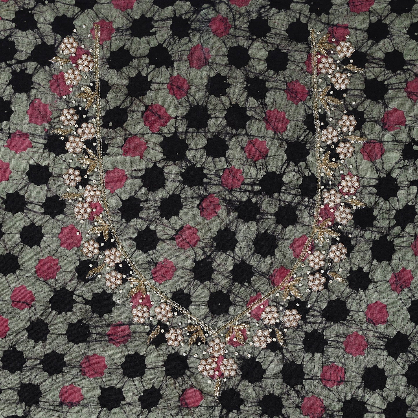 Batik Print Hand Embroidery Cotton Blouse Piece