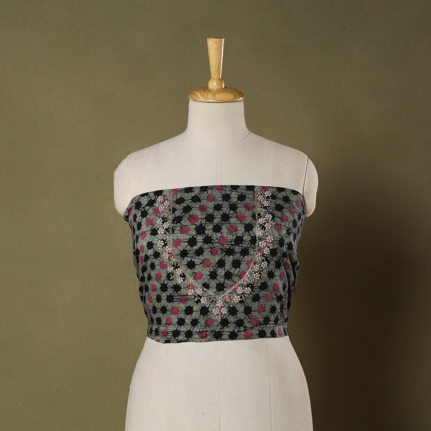 Batik Print Hand Embroidery Cotton Blouse Piece