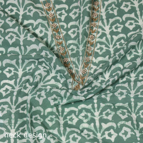 Green Batik Print Hand Embroidery Cotton Blouse Piece 