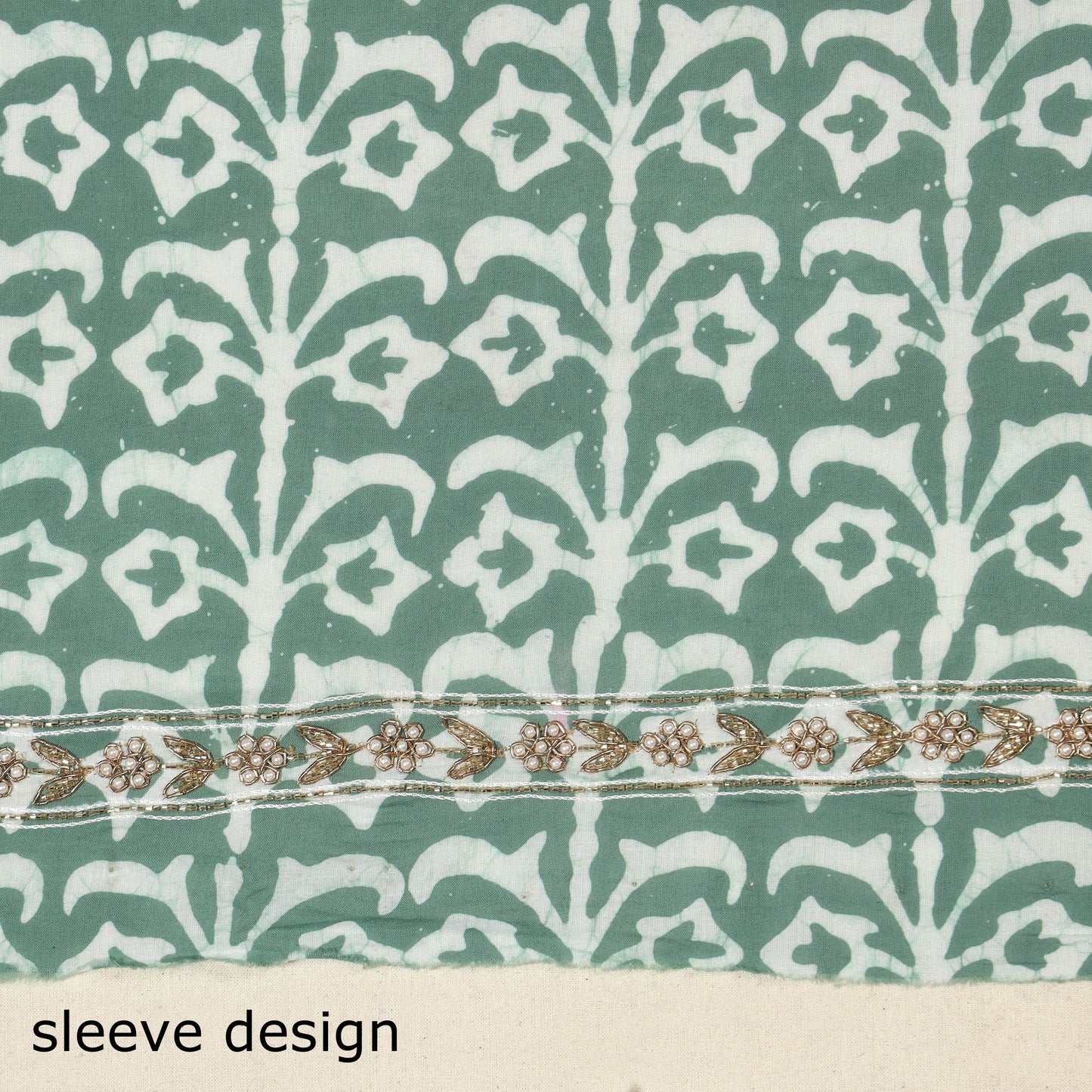 Green Batik Print Hand Embroidery Cotton Blouse Piece 