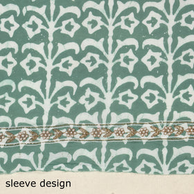 Green Batik Print Hand Embroidery Cotton Blouse Piece 