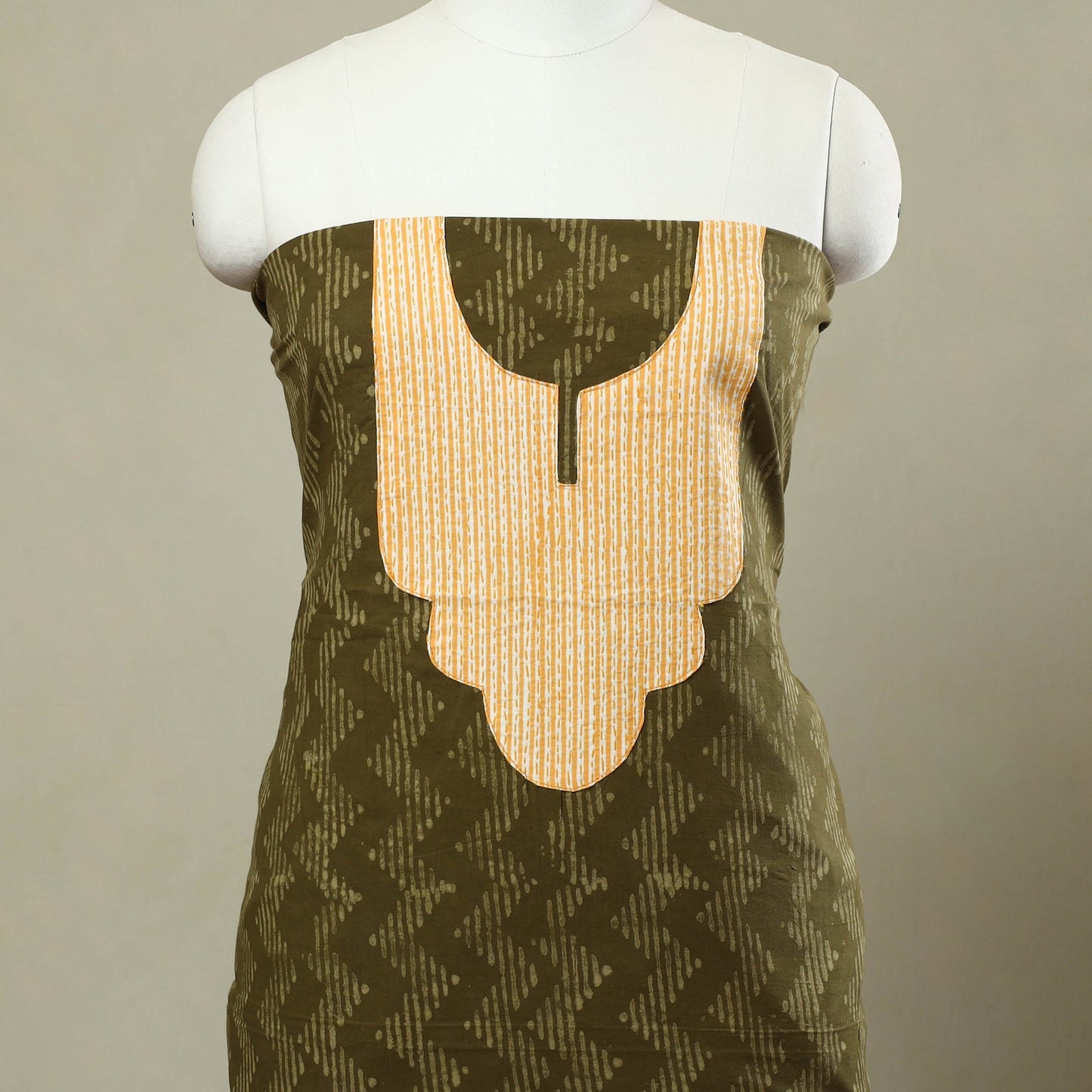 Buy Green Batik Print Patchwork Cotton Kurta Material