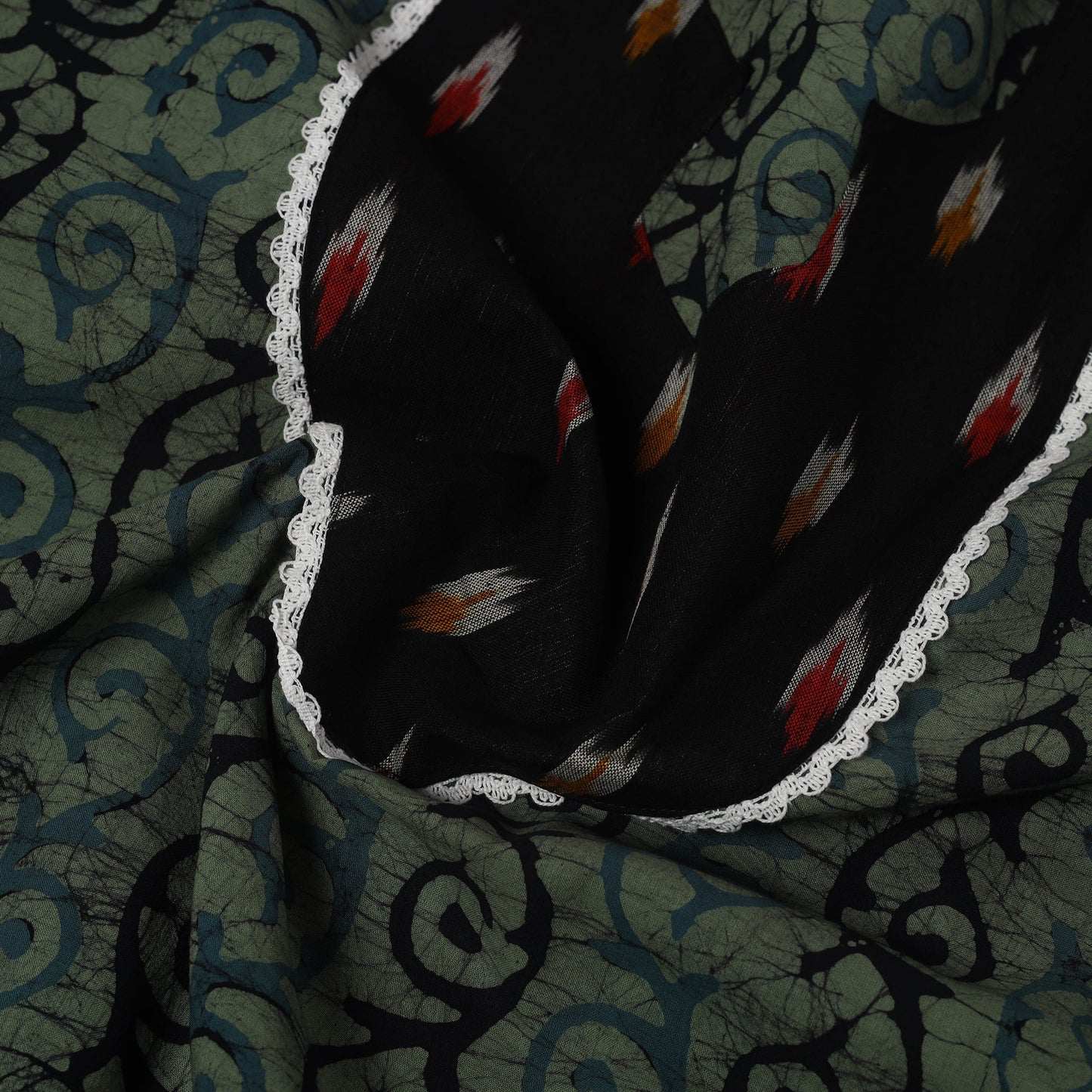 Buy Green Batik Print Patchwork Cotton Kurta Material