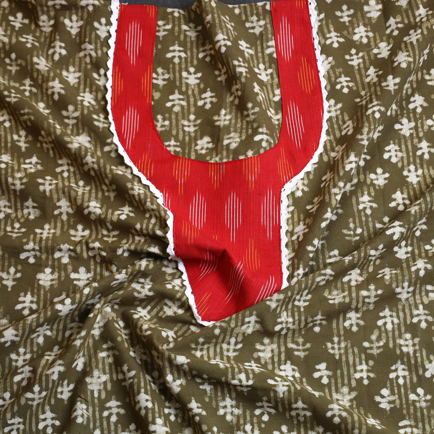  Green Batik Print Patchwork Cotton Kurta Material