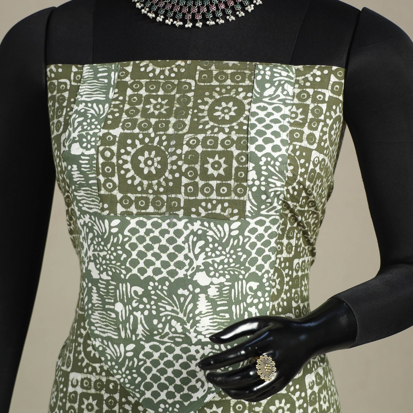 Green - batik patchwork cotton unstitched kurta material