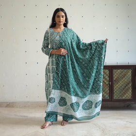  Green Batik Print Kurti Set – Cotton Suit 