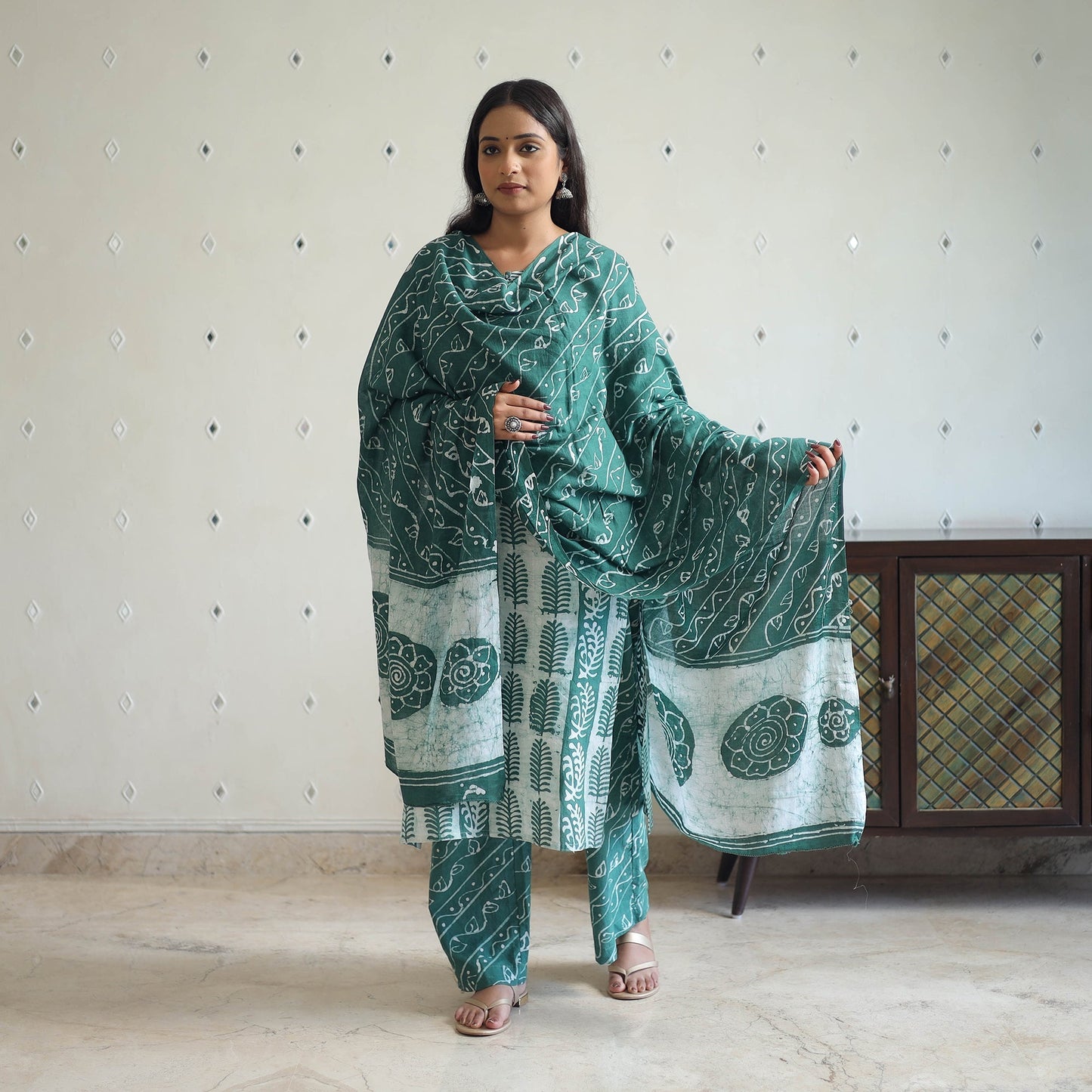  Green Batik Print Kurti Set – Cotton Suit 