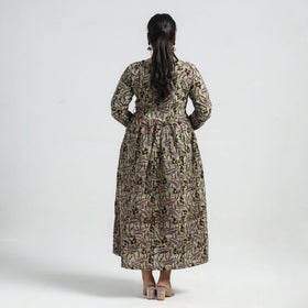 Green - Batik Printed Cotton Angrakha Flared Dress