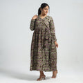 Green - Batik Printed Cotton Angrakha Flared Dress