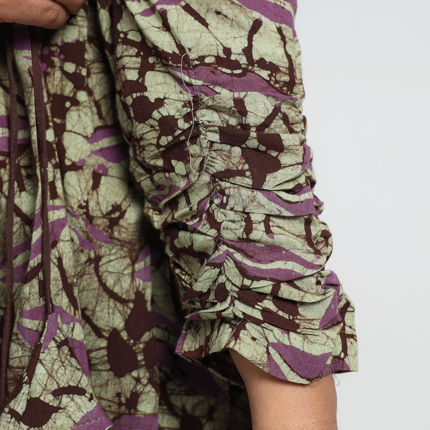 Green - Batik Printed Cotton Angrakha Flared Dress