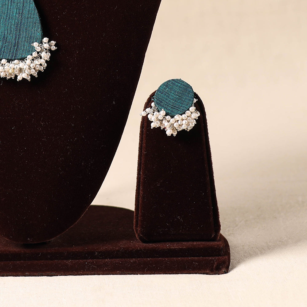 Green - bead work fabart necklace set 93 - handcrafted