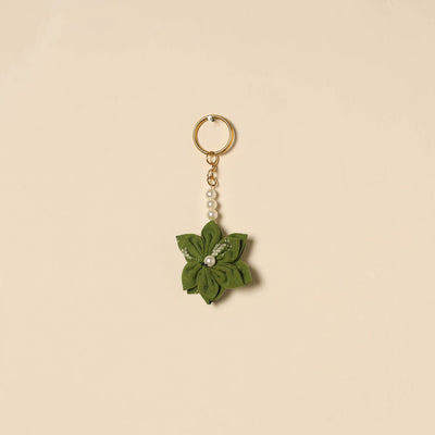 Beaded fabart flower keychain 12 - handcrafted
