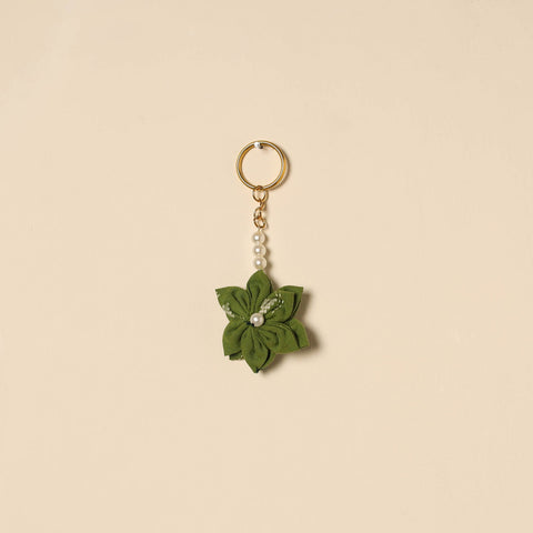 Beaded fabart flower keychain 12 - handcrafted