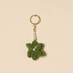 Beaded fabart flower keychain 12 - handcrafted